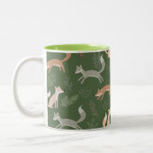Naadloze fox Winter Branches en Leaves Pattern Tweekleurige Koffiemok (Links)