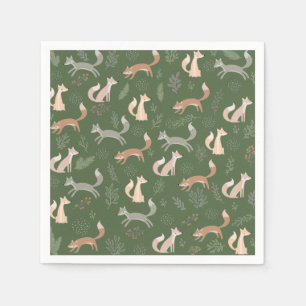 Naadloze Fox Winter Branches en Leaves Servet