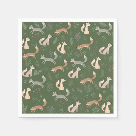 Naadloze Fox Winter Branches en Leaves Servet (Voorkant)