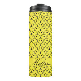 Naadloze Gele Retro Smiley Naam Thermische Tumbler Thermosbeker