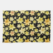 Naadloze gele Waterverf Daffodil & Stippen Patroon Theedoek (Horizontaal)