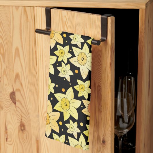 Naadloze gele Waterverf Daffodil & Stippen Patroon Theedoek (Derde Gevouwen)