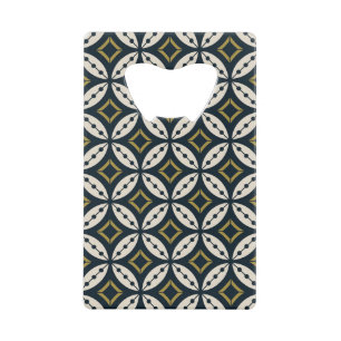 Naadloze geometrische bloemen: kleurrijk patroon. creditkaart flessenopener