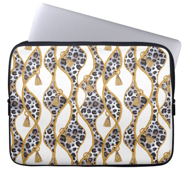 Naadloze geometrische print van wit en goud. laptop sleeve (Voorkant)