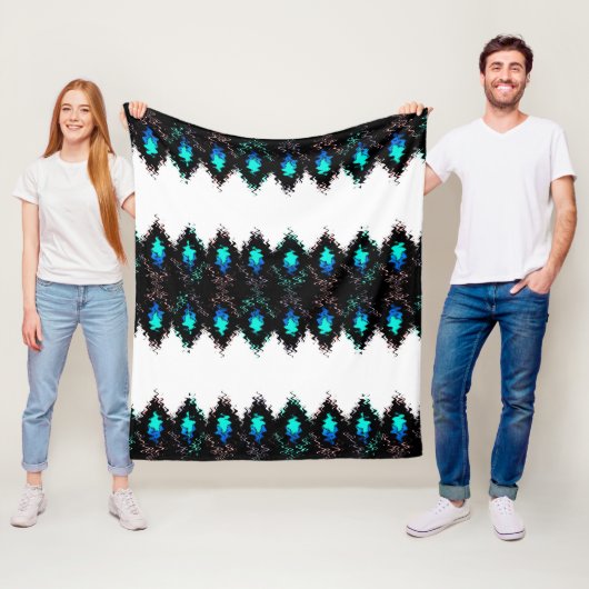 Naadloze geometrische vloeibare golftribale groene fleece deken (In situ)