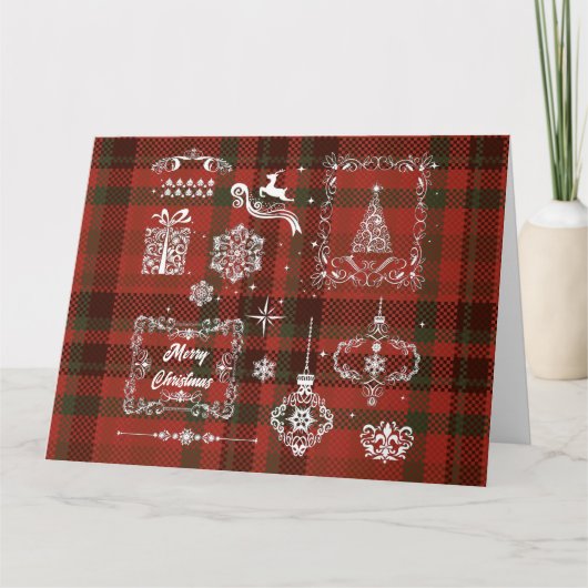 Naadloze Geruite Kerstversiering Rood-Wit Kaart (Voorkant)