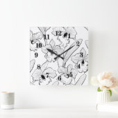 Naadloze geschetste orchidekat bloemen tropisch vierkante klok (Huis)