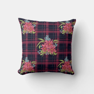 Naadloze gevarieerde gebrande tartaanbloemen flora kussen