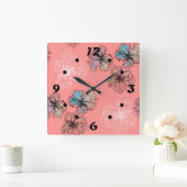 Naadloze gevlekte bloemen abstract moderne pa vierkante klok (Huis)