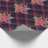 Naadloze gevlochten vleidtartan zwarte rode bloeme cadeaupapier (Hoek)