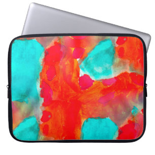 Naadloze giraffe, blauw, oranje waterverf kunstena laptop sleeve