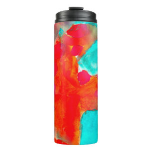 Naadloze giraffe, blauw, oranje waterverf kunstena thermosbeker
