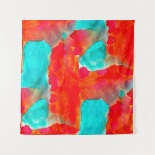Naadloze giraffe, blauw, oranje waterverf kunstena wandkleed