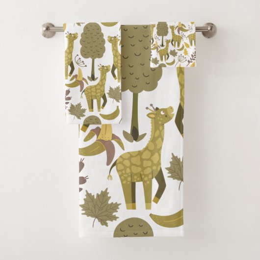 Naadloze Giraffe gele witte achtergrond Bad Handdoek (Insitu)