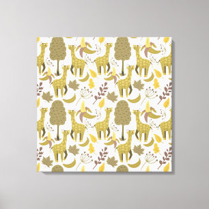 Naadloze Giraffe gele witte achtergrond Canvas Afdruk