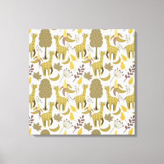 Naadloze Giraffe gele witte achtergrond Canvas Afdruk (Voorkant)
