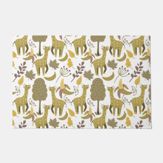 Naadloze Giraffe gele witte achtergrond Deurmat (Voorkant)