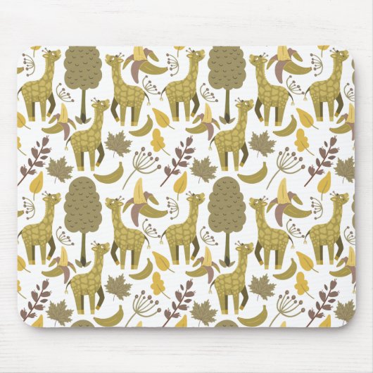Naadloze Giraffe gele witte achtergrond Muismat (Voorkant)