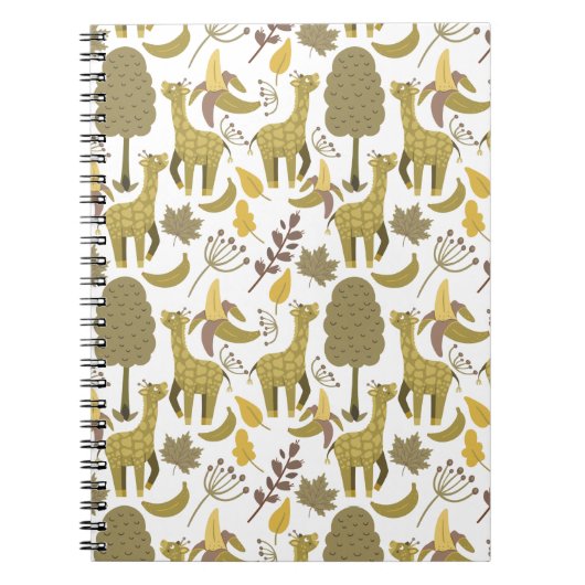 Naadloze Giraffe gele witte achtergrond Notitieboek (Voorkant)