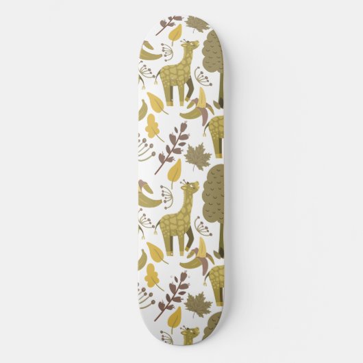 Naadloze Giraffe gele witte achtergrond Persoonlijk Skateboard (Voorkant)