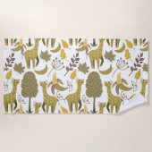 Naadloze Giraffe gele witte achtergrond Strandlaken (Voorkant)