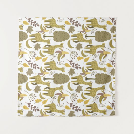 Naadloze Giraffe gele witte achtergrond Wandkleed (Voorkant (horizontaal))