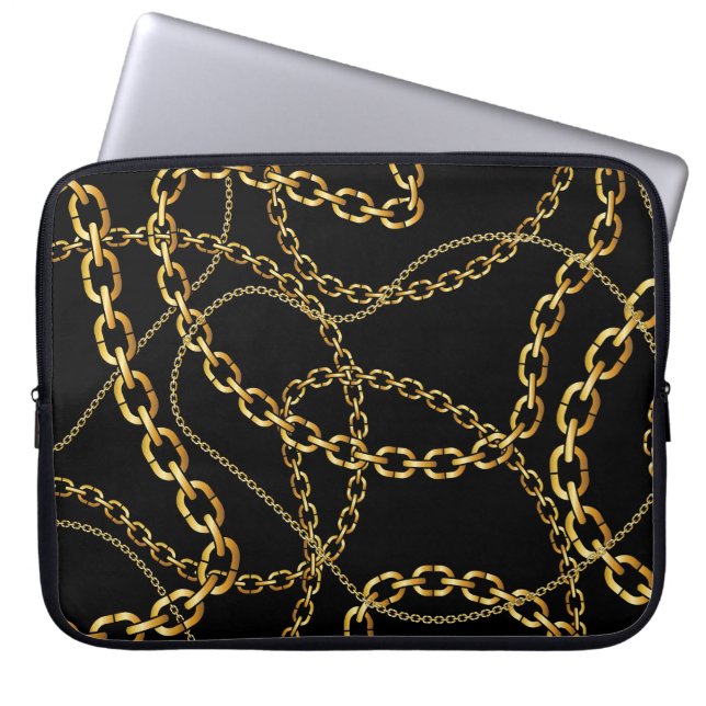 Naadloze gouden ketting, elegant patroon. laptop sleeve (Voorkant)