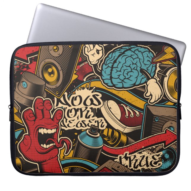 Naadloze Graffiti achtergrond. Kleurrijke naadloze Laptop Sleeve (Voorkant)