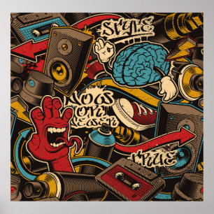 Naadloze Graffiti achtergrond. Kleurrijke naadloze Poster