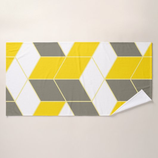 Naadloze grijze en gele isometrische cubische drie badhanddoek (Badhanddoek)
