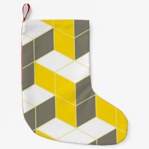Naadloze grijze en gele isometrische cubische drie kleine kerstsok