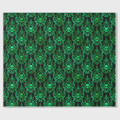 Naadloze groene en zwarte schedel Damask Halloween Cadeaupapier (Vlak)