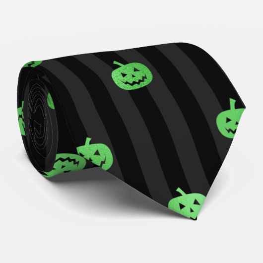 Naadloze groene Folie pompoenen & Stripes Hallowee Stropdas (Opgerold)