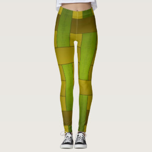 Naadloze groene gele zijde, met een voering voorzi leggings