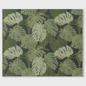 Naadloze groene khaki en goudmonster patroon cadeaupapier (Vlak)