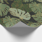 Naadloze groene khaki en goudmonster patroon cadeaupapier (Hoek)