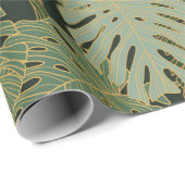 Naadloze groene khaki en goudmonster patroon cadeaupapier (Rol Hoek)