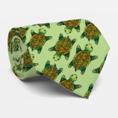 Naadloze groene Waterverf Inkt Drage schildpad Stropdas (Opgerold)