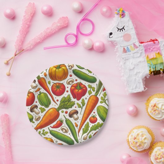 Naadloze groenten patroon papieren bordje (Feest)
