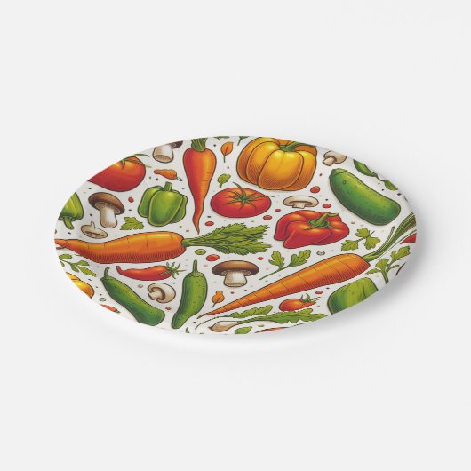 Naadloze groenten patroon papieren bordje (Gekanteld)