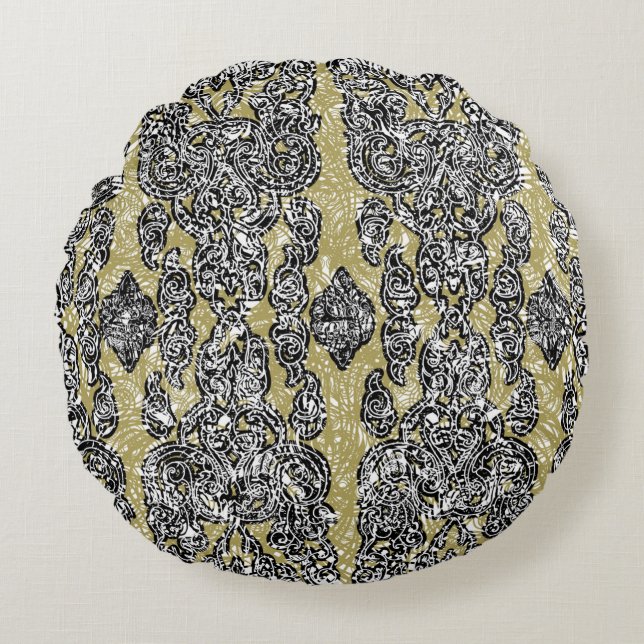 naadloze grunge Cambodjaanse florale patternethnic Rond Kussen (Voorkant)