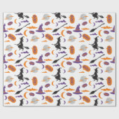 Naadloze heks en bezem inpakpapier met maan (Vlak)