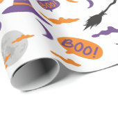 Naadloze heks en bezem inpakpapier met maan (Rol Hoek)