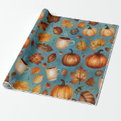 Naadloze Herfst Patroon met pompoenen, Herfstblade Cadeaupapier (Uitgerold)