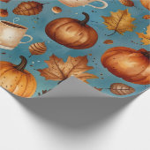 Naadloze Herfst Patroon met pompoenen, Herfstblade Cadeaupapier (Hoek)