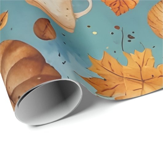 Naadloze Herfst Patroon met pompoenen, Herfstblade Cadeaupapier (Rol Hoek)