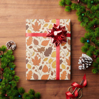 Naadloze herfstbladeren en eikels cadeaupapier