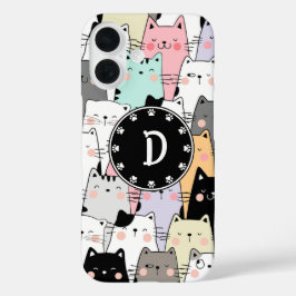 Naadloze illustratie Katten Monogram iPhone 16 Hoesje