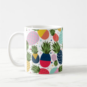 Naadloze illustratie van ananas, kleurrijk koffiemok