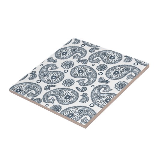 Naadloze Indiase donkerblauwe paisley patroon op w Tegeltje (Zijkant)